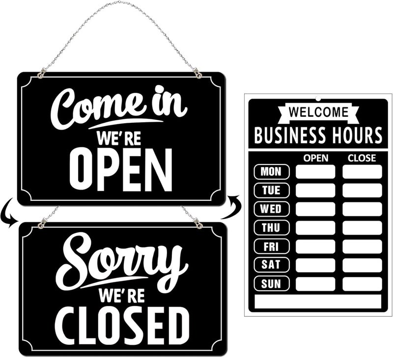 SnailGo Open Closed Signs Business Hours Sign Set for Window Door Open Signs for Business Hour Closed Open Flip Sign Store Resturant Bar Black - Image 1